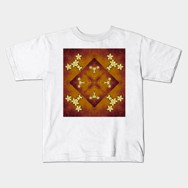 Gold flowers on copper mandala Kids T-Shirt by hereswendy